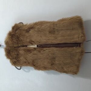 SABINE Faux Fur Boho Mobwife Streetwear Hooded Brown Winter Vest Size Medium